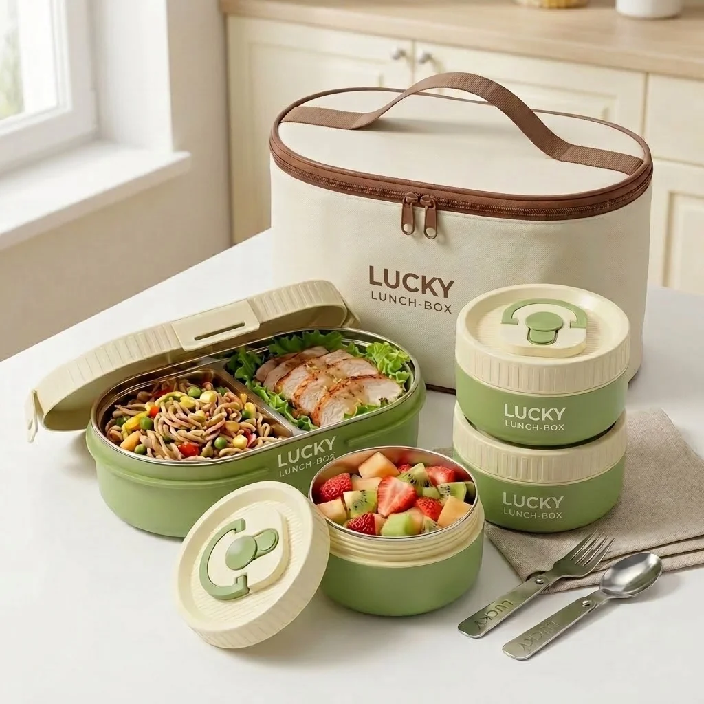 Food Storage With Dividers - 304 Edelstahl Thermische Bento-Lunchbox mit Griff