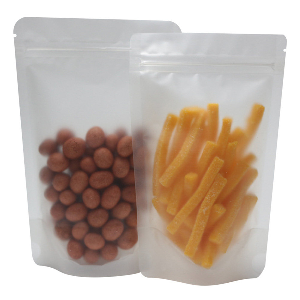 Food Storage Bag - 100 Stück selbstverschließende, transparente, lebensmittelechte PET-PE-Standbeutel
